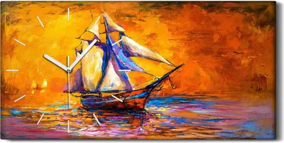 Produktbild von Wandbild Leinwand Bilder Wanduhr 60x30 Wasser Schiff Sonne segel farbenfroh - weiße Hände