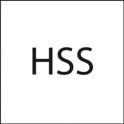 The image shows the letters HSS in black on a white background within a black border.