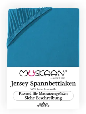 Produktbild von Müskaan Jersey Spannbettlaken 90x200cm - 100x200cm petrol bis 22cm Matratzenhöhe Gummizug Bettlaken 100% Baumwolle