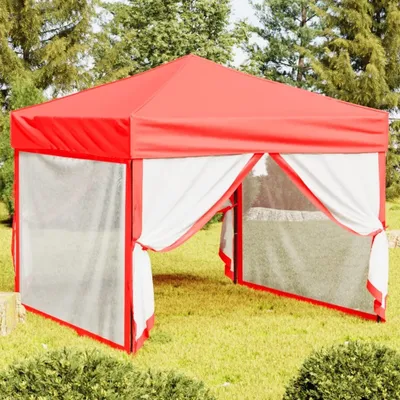Image de Tente de réception pliable avec parois latérales, rouge, dimensions 3x3 mètres