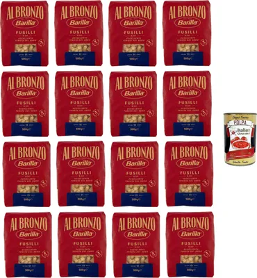 Produktbild von Al Bronzo Pasta Fusilli Bronze Gezogene Pasta Rohe Verarbeitungsmethode 16x 500gr + Italian Gourmet polpa 400g