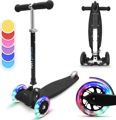 Produktbild von Fun Pro ONE Roller, Scooter für Kinder, Dreirad-Kinderroller, Tretroller für Jungen & Mädchen ab 3 Jahre, Kinderscooter mit LED-Räder, Mini Roller Klappbar, Roller für Kinder im Alter von 3-6 Jahren