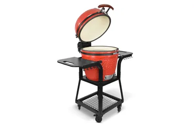 Produktbild von Kamado SE-22TR Grill mit Trolley Rot 56cm Grilldurchmesser BBQ Keramik Holzkohlegrill Grill mit Holzkohle