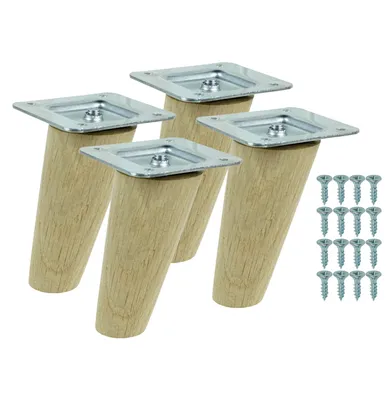 Produktbild von Möbelbeine aus massiver, unbehandelter Eiche, schräge Form, 8 cm, Montagefertiges Set, 4 Stück mit Schrauben