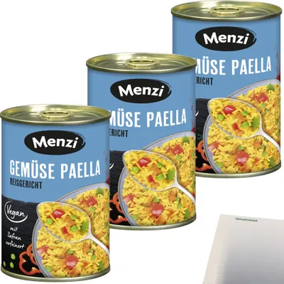 Produktbild von Menzi Gemüse Paella Reisgericht 3er Pack (3x400g Dose) + usy Block
