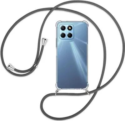 Produktbild von Handykette Backcover-Schutzhülle mit Band (Metall silberfarben) für Honor X8 5G (VNE-N41, 6.5'') - dunkelgrau