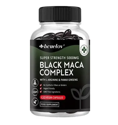 Immagine prodotto di Black Maca Complex L-Arginina + Panax Ginseng (120 capsule) Integratore alimentare, energia, resistenza, forza, vigore, muscoli, salute sessuale