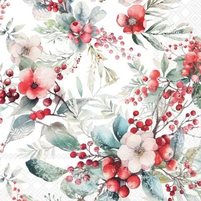 Produktbild von 20 Servietten Winter Berries - Frostige Winterbeeren und Blätter 33x33cm