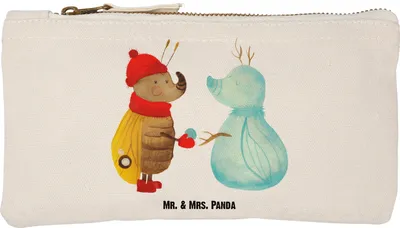 Produktbild von Mr. & Mrs. Panda Kulturbeutel Nachtfalter Schneemann Größe S Klein - Weiß - Geschenk, Pouch, Weihnachtsgruß, Etui, Schulmäppchen, Weihnachten, pencil case, Schnee, Winter