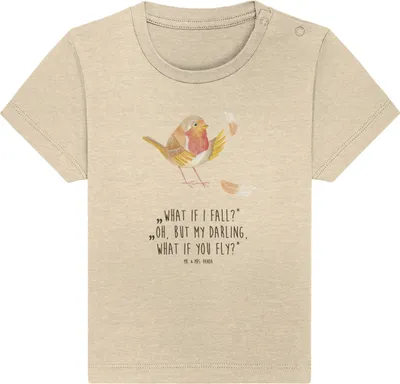 Produktbild von Mr. & Mrs. Panda  T-Shirt Rotkehlchen Federn 0. - 6. Monat - Natural Raw - Geschenk, Spruch Motivation, Mut, Babyshirt, Sprüche, Vogel, Baby Baumwollshirt, fliegen