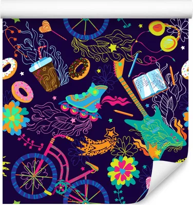 Produktbild von 10m VLIES TAPETE Rolle Kinderzimmer Fahrräder Rollschuhe Blumen Gemalt XXL