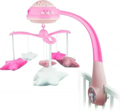 Image de Carrousel au-dessus du berceau avec projecteur d'étoiles - rose