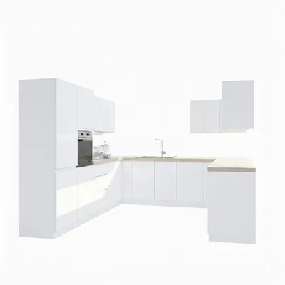 Produktbild von Winkelküche 320 x 280 x 260 cm ohne Arbeitsplatte Eckküche Einbauküche Küchenblock Ohne E-Geräten , Aspen KA17-M320 , Weiß/Hochglanz