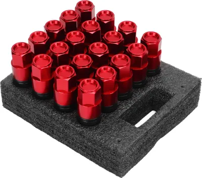 Immagine prodotto di 20 pezzi dadi ruota con tappi M14x1,25 sede conica acciaio lega di alluminio per auto rosso