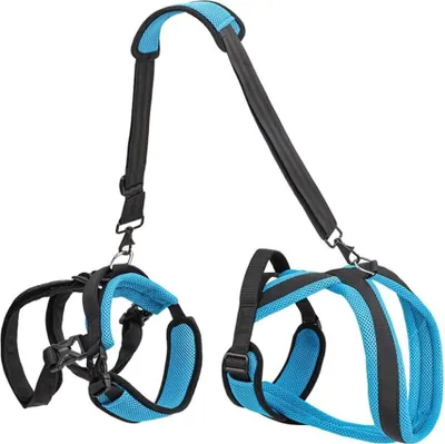 A dog lifting harness is displayed against a white background.