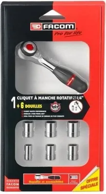 Obrázek produktu pro Sada nástrčných klíčů 1/4" FACOM J.360PACKPB, 8–17 mm, šestihranné nástrčné klíče, ráčna J.360, prodloužení 125 mm