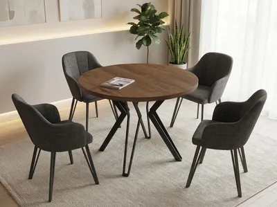 Produktbild von Runder Tisch für das Esszimmer - 100 oder 120 cm Durchmesser - Ausziehbarer Tisch mit Pulverbeschichteten Schwarzen Metallbeinen - Industriestil - 120 cm - Lefkas Eiche