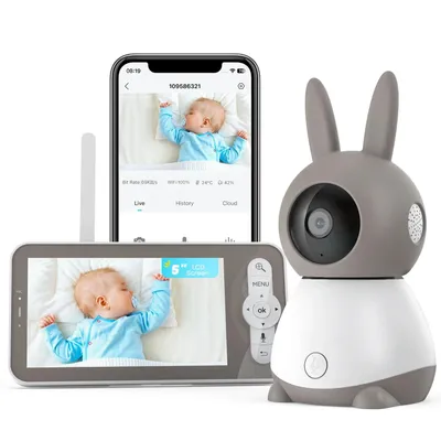 Obrázek produktu pro 2K/3MP baby monitor s kamerou APP, PTZ 360°, 5" WLAN video baby monitor IR noční vidění detekce pláče/pohybu/hluku zobrazení teploty sledování