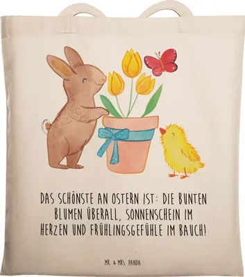 Produktbild von Mr. & Mrs. Panda Tote Bag Hase Küken - Transparent - Geschenk, Ostern, Ostergeschenk, Laptoptasche, Einkaufstüte, Schultasche, Beutel, Tasche