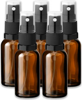 Produktbild von 5x Glasflasche braun 30 ml mit schwarzem Zerstäuber Sprükopf leer Set