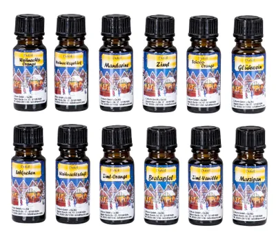 Produktbild von 12er Set Duftöle Weihnachtsduft je 10ml für Duftlampen Raumduft Lufterfrischer Diffuser Raumklima Aroma-Öl Winter Weihnachten