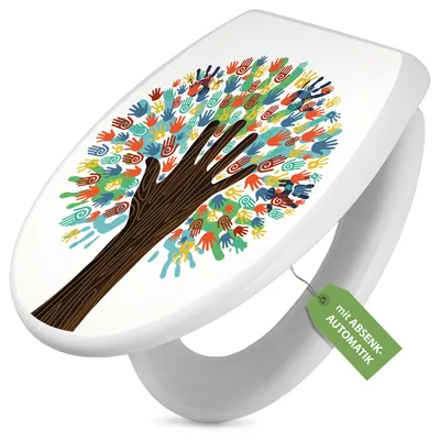 Produktbild von Toilettendeckel weiß mit Absenkautomatik und Motiv We are the World [TDW 10631]