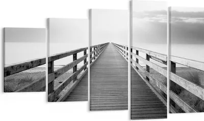 Produktbild von Bild auf Leinwand - Leinwandbild - 5 Teile - Pier Perspektive Schwarzweiß - 100x60cm - Wand Bild - Wanddeko - Wandbilder - Leinwanddruck - Bilder - Wanddekoration - Leinwand bilder - EG100x60-4424