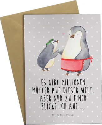 Produktbild von Mr. & Mrs. Panda Glückwunschkarte Pinguin mit Kind - Grau Pastell - Geschenk, Muttertag, hochzeitskarten, Danke Mama, osterkarten, einladungskarten, Familie, Grußkarte