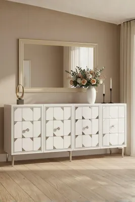 Produktbild von Skye Decor, Hochwertiger Konsolentisch, 150 cm, Weiß/Silber, 100% Melamin