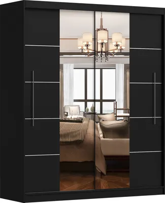 Produktbild von Schwebetürenschrank Kleiderschrank Schrank 204cm SCHWARZ/SCHWARZ mit zwei Spiegeln und Zierleisten Torino