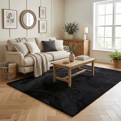Produktbild von Super Soft Hochflorteppich Livorno Schwarz, Größe:400x400 cm