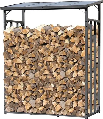Produktbild von Metall Kaminholzregal Außen 143 x 70 x 185 cm, Basic - 30 mm Stahlprofil, Anthrazit, Wetterfest, Kapazität 1,8 m? (2,5 SRM), XL Garten Kaminholzunterstand Stapelhilfe