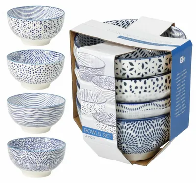 Produktbild von HOWHOMELY | Servierschüssel - Schüssel - 4er Set - blau - weiß - aus Porzellan - Schale - modern