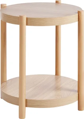Zdjęcie produktu dla BELIANI Stolik pomocniczy jasnobrązowy okrągłe klasyczny z półką design do salonu