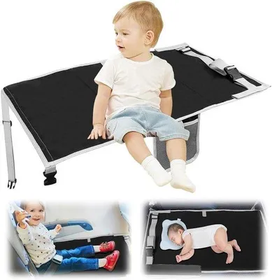 Productafbeelding van Kindervoetsteun Vliegtuig - Stoelverlenger Kinderbed - Comfortabel Reizen - Opvouwbaar Verstelbaar - 76 x 445 cm - Zwart