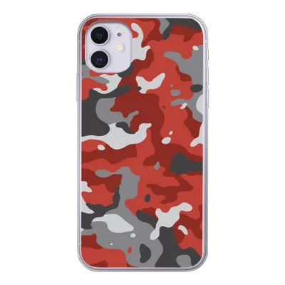 Produktbild von MuchoWow® Handyhülle Schutzhülle Hülle für iPhone 11 Rot mit grauem Camouflage-Muster Silikon Softcase Handy Hülle - Handytasche