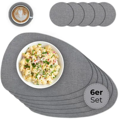 Produktbild von Ovales Tischset mit Glasuntersetzer, 6er Set, in Grau meliert