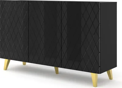 Obrázok produktu pre Komoda DIUNA 3D 145 cm na nožičkách ČIERNY MAT / ČIERNY LESK 3 dvierka príborník vysoká skriňa bufet