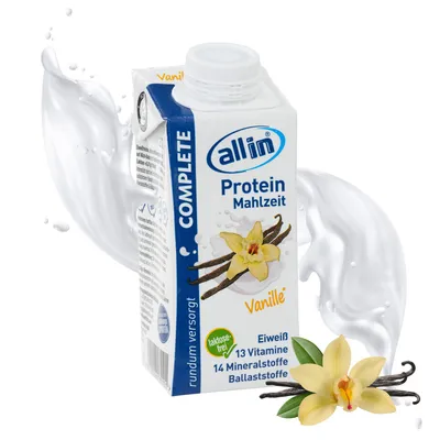 Produktbild von all in® COMPLETE Protein Drink Vanille 14x 200ml | Hochkalorische Trinknahrung auf Milch-Basis | Protein Shake | Mahlzeit | Gewichtszunahme