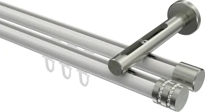 Produktbild von Interdeco Innenlaufstange / Gardinenstange mit Innenlauf Weiß / Edelstahl-Optik, Typ Siteno Estana (Glitzerkappe), 20 mm Ø 2-läufig, 400 cm
