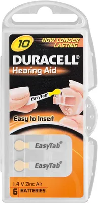 Image de Duracell 42104 Hearing Aid PR70 (DA10), argent - Pile bouton zinc-air pour appareil auditif, 1,4 V