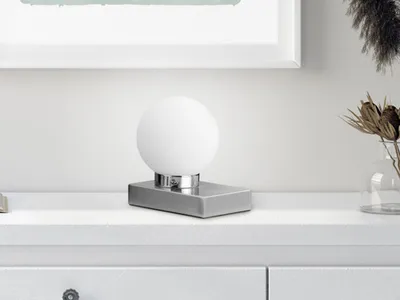 Produktbild von Tischleuchte DAVI II Silber & Glas Weiß Höhe 15cm