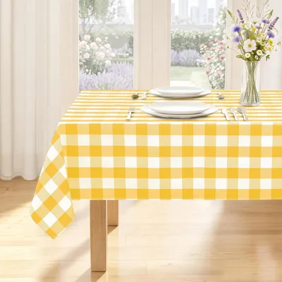 Immagine prodotto di Tovaglia a quadretti gialla e bianca, rettangolare, 135x180 cm, impermeabile, in poliestere