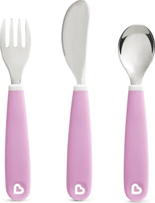 Produktbild von Munchkin Kinderbesteck - Splash Kleinkinderbesteck - Gabel, Messer und Löffel - 3er-Set - Kinderbesteck - Farbe Lila - ab 18 Monaten
