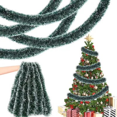 Image de Guirlande de Noël, 10 mètres, vert et blanc, sapin artificiel pour intérieur et extérieur