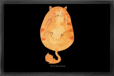 Produktbild von Mr. & Mrs. Panda Fussmatte Katze Frühaufsteher 50 x 75 cm - Schwarz - Geschenk, Mittelfinger, Katzen, Miau, fußmatte, Lustig, Schmutzfangmatte, Eingangsteppich, Kaffee