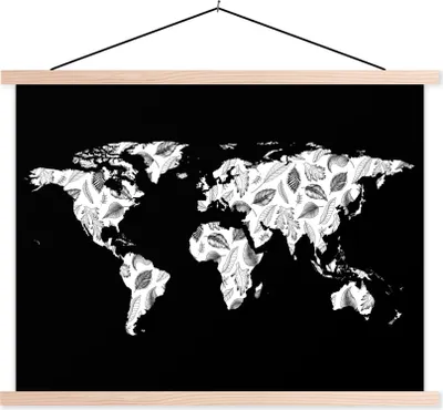 Produktbild von MuchoWow® Textilposter Weltkarte - Pflanzen - Schwarz 40x30 cm mit holzfarbenen Rahmen - Bilder