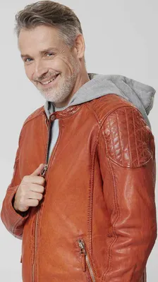 Produktbild von Herren Lederjacke Kapuze Lammnappa burned orange : 52