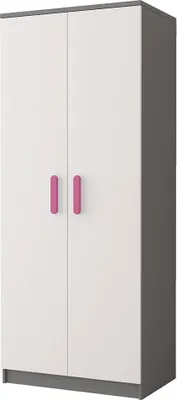 Produktbild von Kinderzimmer-Set Schrank Wandregal Kommode Schreibtisch rosane Griffe Jonas II 02 (Grau/Weiß)