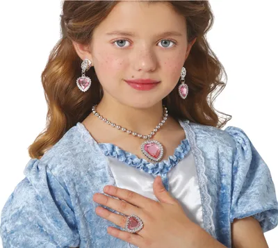 Obrázok produktu pre Princezná Karnevalové srdce Sada šperkov Náhrdelník Náušnice Prsteň Stredoveká rozprávková kráľovná Príslušenstvo Fantasy kostým Karnevalová fantasy sada šperkov, Farba: ružová